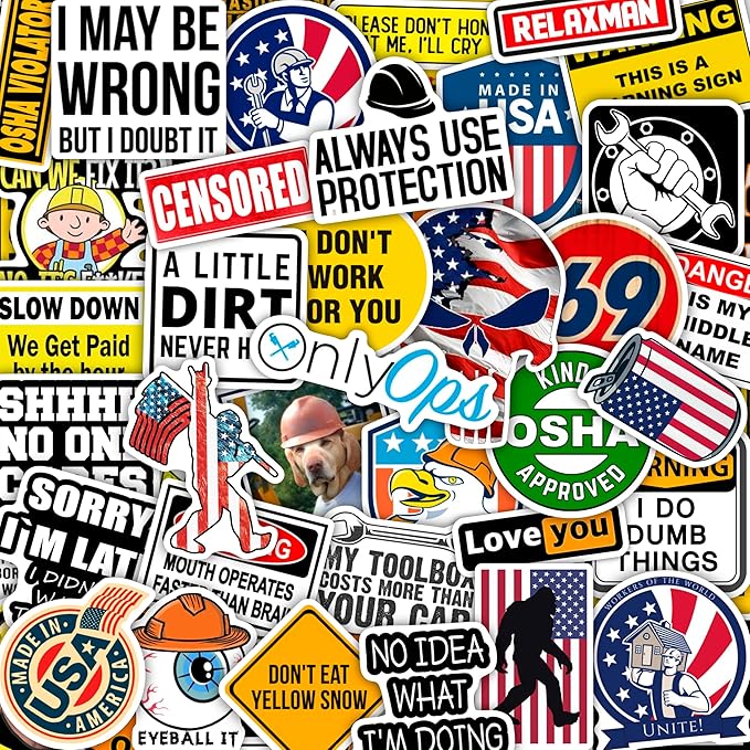 BulbaCraft Funny Hard Hat Stickers for Men - Hardhat Stickers, Tool Box Decals, Toolbox Accessories - Construction, Mechanic Helmet Decals for Adults, Gifts for Women & Men
