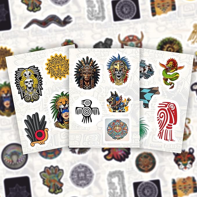 BulbaCraft Aztec Stickers for Water Bottle and Laptop - Aztec Party Supplies & Decorations, Waterproof Vinyl Decals, Culture and History Stickers, Gifts for Women & Men