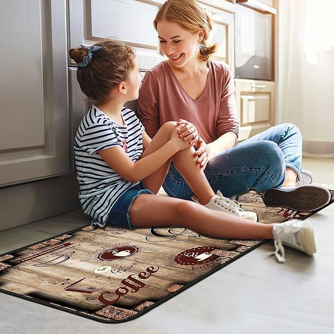 Coffee Kitchen Rugs 2 Piece Set for Floor Mat, Non Skid Washable Absorbent Microfiber Coffee Kitchen Mat for in Front of Sink for Standing for Home Coffe Kitchen Decor 17"X30"+17"X47"