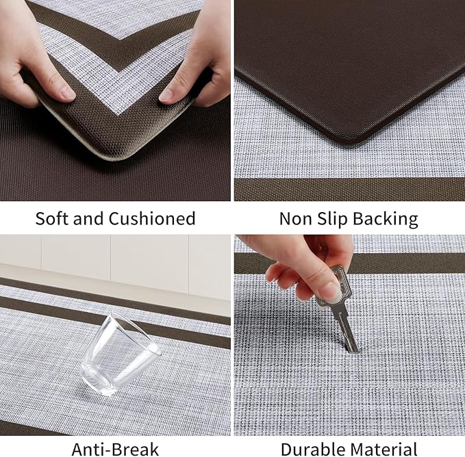 Mattitude Kitchen Mats Set of 2 Cushioned Rugs Anti-Fatigue Mats for Kitchen Floor,Waterproof Non-Slip Mats and Rugs Set for Office,Floor,Laundry 17.3"×29"+17.3"×59",Chocolate