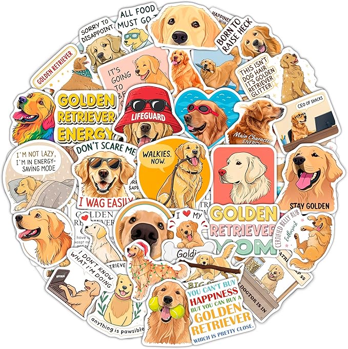 100Pcs Golden Retriever Stickers for Water Bottle, Laptop - Golden Retriever Gifts, Party Supplies & Decorations - Dog Stickers and Decals - Gift for Women & Men