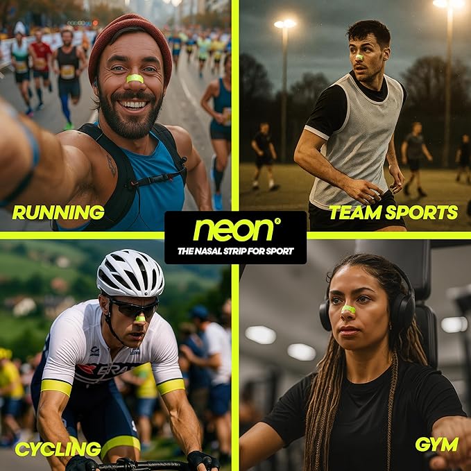 Nasal Strips (60 Count) - Oil & Sweat Resistant Adhesive - Athletic Nasal Strips for Sport & Nose Strips for Snoring & Sleeping - Nose Strips for Breathing (NEON Green Color)