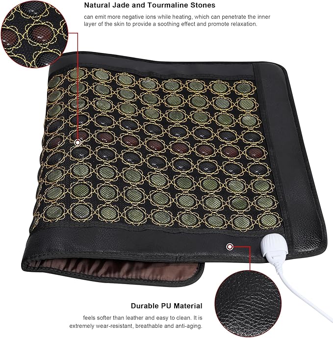 Jade Heating Pad for Back, Far Infrared Heating Pad, Smart Controller with Memory Function, Heating Pads with Travel Bag and Auto Shut Off, 31.5 x 21 inches