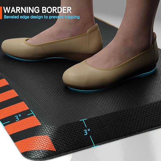 FEATOL Anti Fatigue Mat Industrial, Ergonomic Standing Floor Mat for Work for Stand -Safety Support for Leg & Back Pain(Orange Border, 20" x 39", 2PC)