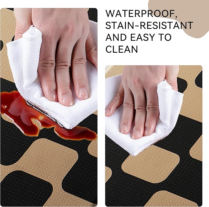 Black Brown Retro Curvy Checkered Grid Checkerboard Kitchen Rug Sets [2 PCs], Anti-Fatigue, Waterproof Non-Slip Kitchen Mats Heavy Duty Comfort Foam Rug for Floor, Home, Laundry,17"x29"+17"x47"