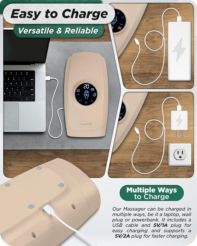 Lunix LX7 FSA Carpal Tunnel & Wrist Pain Relief Device, Heated Air Compression Hand Massager for Arthritis, Mothers Day Gifts for Women & Mom, Touchscreen, Sand Beige