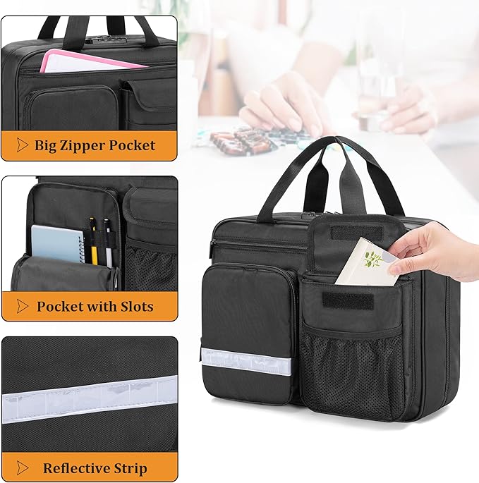 Damero Locking Pill Bottle Organizer, Medicine Storage Bag Medication Organizer Travel Carrying Case for Large Pill Bottles, Medications and Medical Supplies,Black