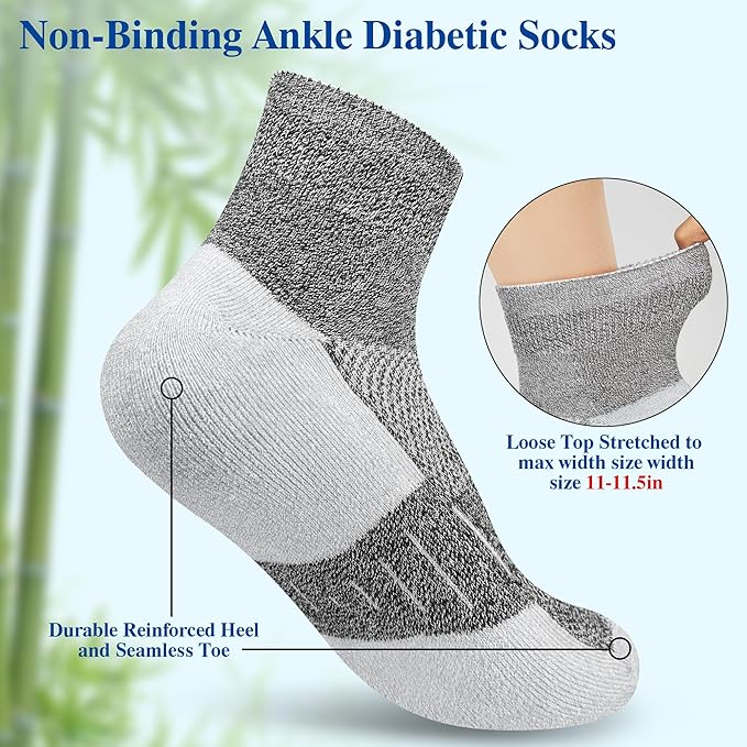 Diabetic Socks for Men,6 Pairs Ankle Mens Diabetic Socks,Diabetic Neuropathy Socks for Men Size 9-11/10-13/13-15.