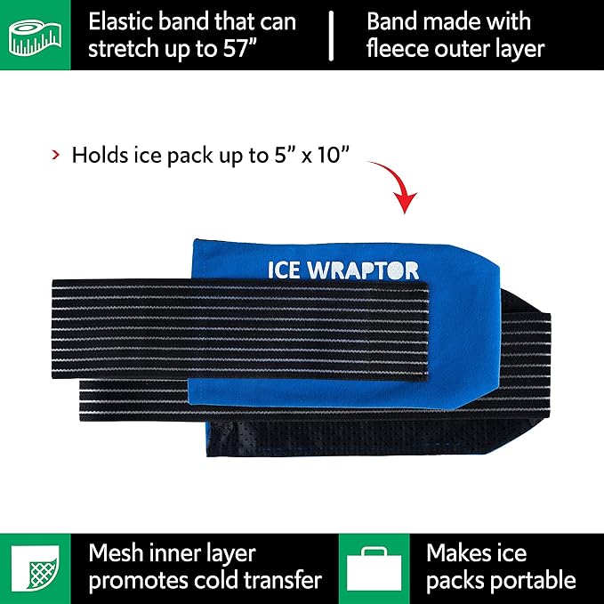 Ice Wraptor Compression Ice Wrap for Ice Packs or Reusable Ice Sheets up to 5x10”- for Joint Pain, Pain Relief, Fits Any Body Part, Compression Wrap