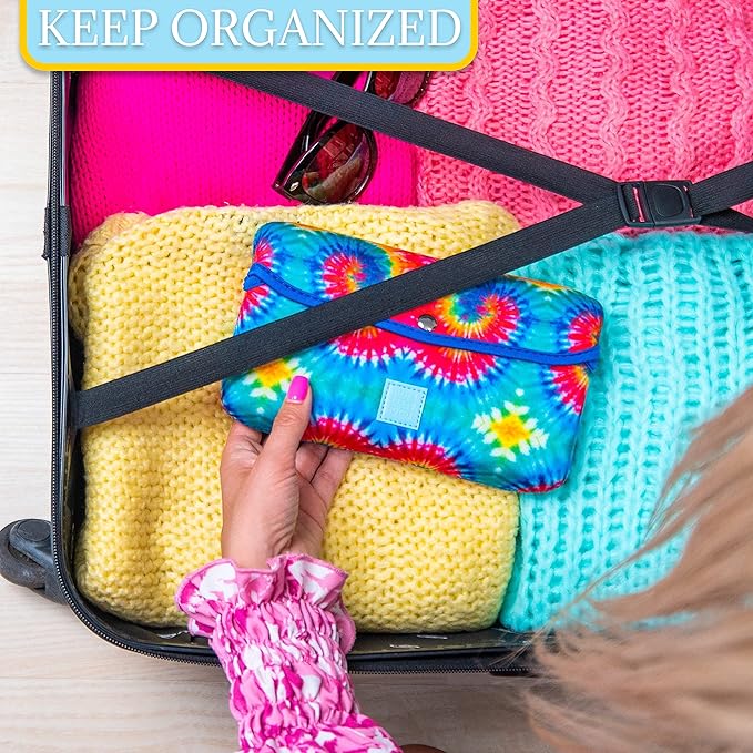 Made Easy Kit Pill Case Large 7-Day / 28 Compartments in Neoprene Carrier with Storage Pill Box in Daily in Morn, NOON, EVE, Bed a Weekly Vitamin, Medicine, Capsule Organization (Tie Dye)