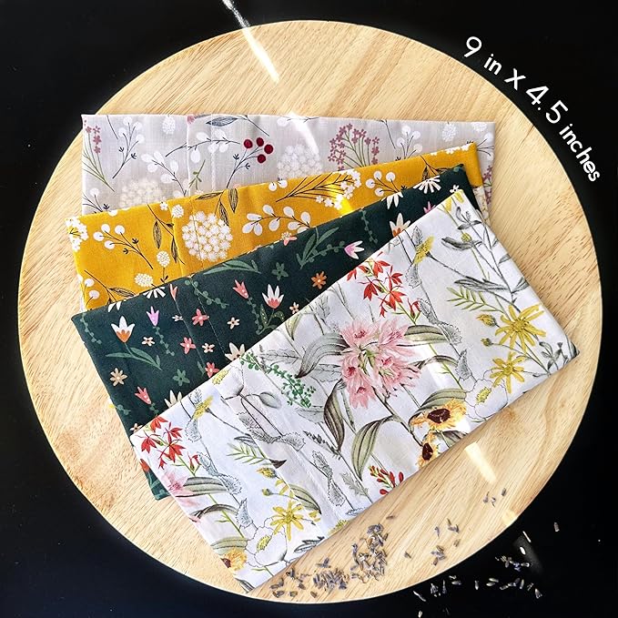 100% USA Handmade, Washable Cotton Eye Pillow 9", Moist Heat Eye Compress, Hot/Cold Rice & Lavender Therapy Pack (Berry Leaves, Lavender + Rice)
