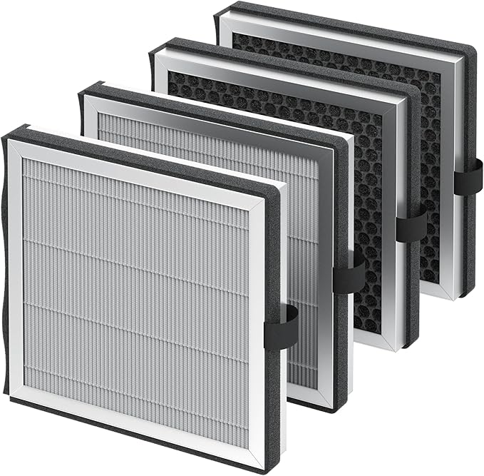 JF500 Replacement Filter Compatible with JF500 Air Purifier, 3-in-1 HEPA 13 Filtration System, 4 Pack