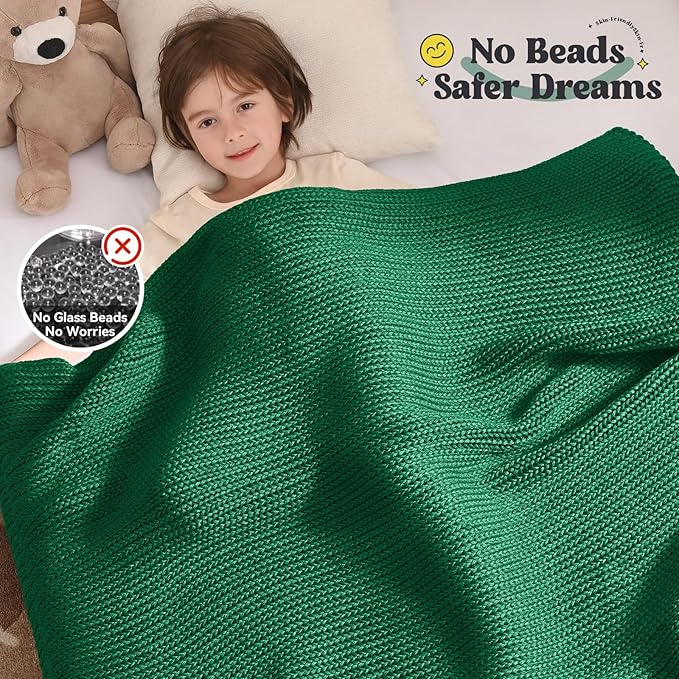 Guohaoi Knitted Weighted Blanket Kids (Green 50"x60" 7lbs) No Beads Cooling Heavy Blanket, Home Decor Breathable Chunky Knit Throw Blanket for All-Season Use