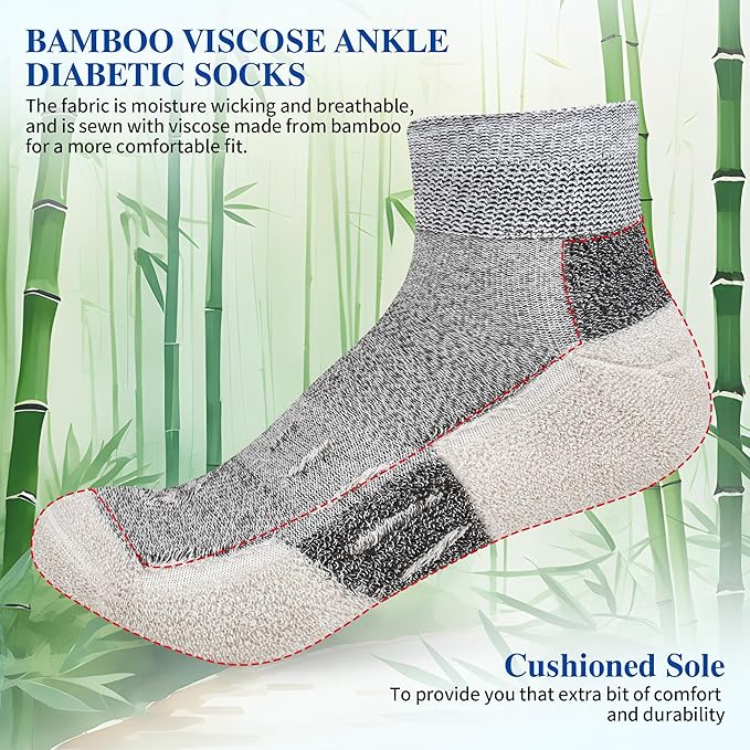 Diabetic Socks for Men,6 Pairs Ankle Mens Diabetic Socks,Diabetic Neuropathy Socks for Men Size 9-11/10-13/13-15.