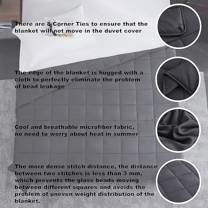 Weighted Blanket Queen Size (Dark Grey, 60''x80'' | 25 lbs) Cooling Breathable Heavy Blanket with Glass Beads for Adults