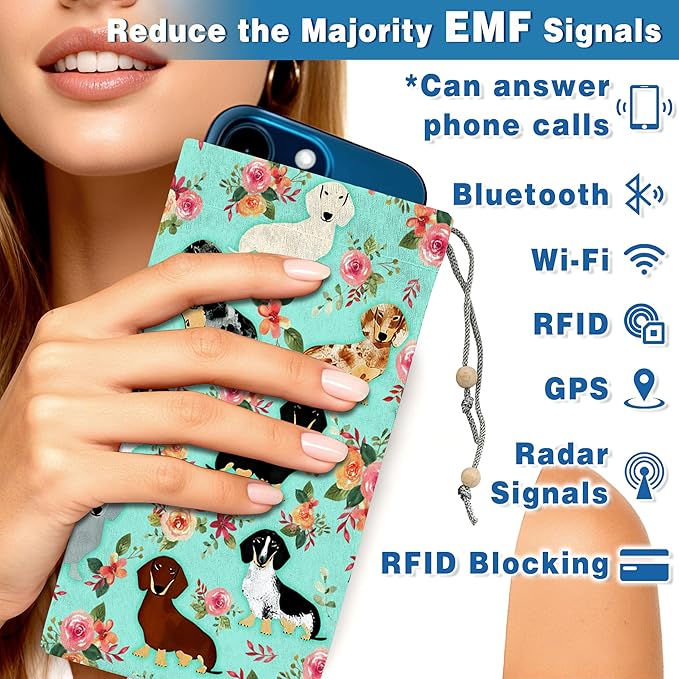 EMF Shield Sleeve for Cell Phone Reduce Signal Anti-EMP Pouch Against Radiation, EMF, 5G, RFID Blocking 4x8 Inch Dog-Green Phone Sleeve Bags