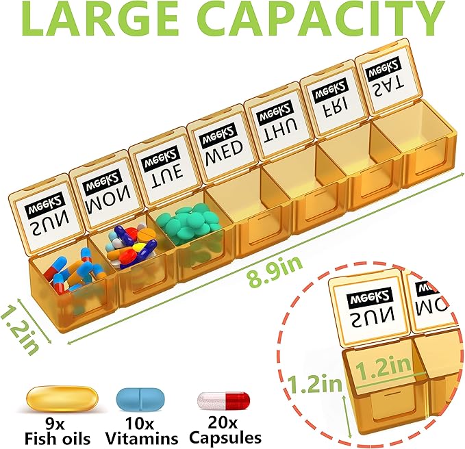 Monthly Pill Organizer 28 Day Pill Box Organizerd, Large 4 Weeks One Month Pill Cases with Dust-Proof Container for Pills, Vitamin, Fish Oil, Supplements (Rainbow)