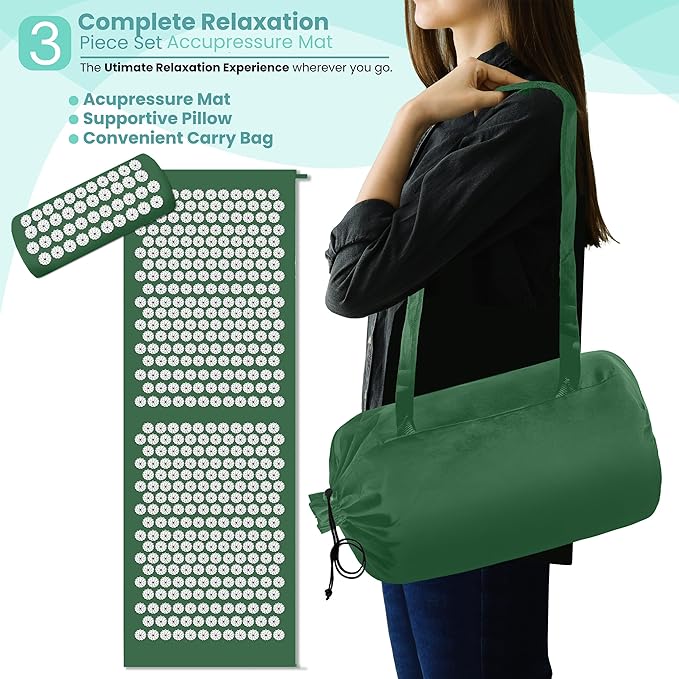 Sivan Health and Fitness Acupressure Mat and Pillow Set - Grounding Mat for Stress, Back & Neck Pain - Acupuncture Point Massage Mat for Muscle Relaxation, Sciatica, & Meditation - Includes Carry Bag