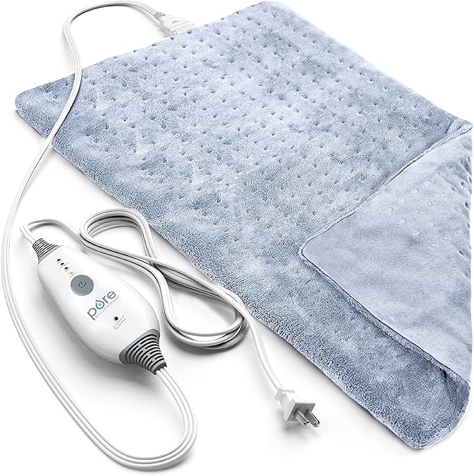 Pure Enrichment® PureRelief Deluxe Heating Pad (12" x 24"), Full Body Therapy Pad with 4 InstaHeat Settings, Soft Machine-Washable Microplush Fabric and 2-Hour Auto Safety Shut-Off (Rain Blue)