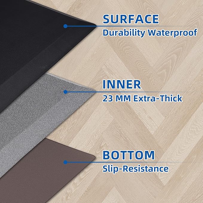 Anti Fatigue Kitchen Mats for Floor, Grey 9/10 Extra Thick Cushioned Standing Desk Mat, Comfort Memory Foam Ergonomic Kitchen Rugs and Mats Non-Slip Waterproof for Office, Kitchen, Sink, 20" x 48"
