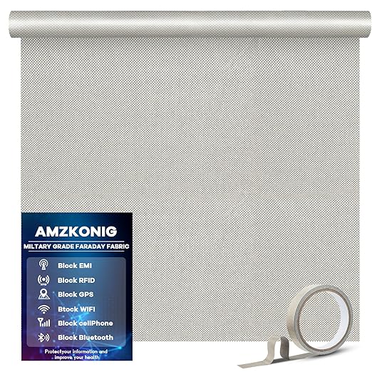 Faraday Fabric 43” x 118”, Military Grade Signal Blocking Cloth Shields, Conductive Material Cover for WiFi, Cell, Bluetooth, RFID, EMP Protection with Faraday Tape