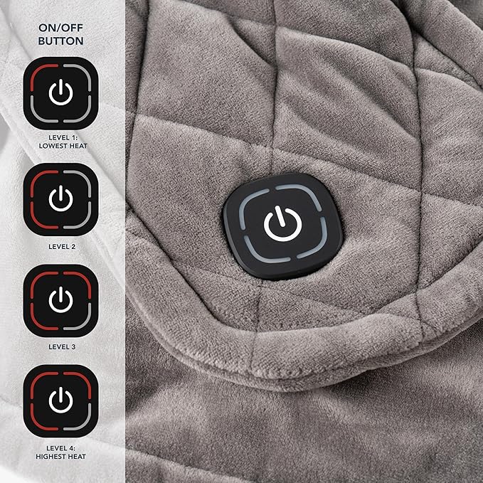 Berkshire Weighted Heating Pad – Faux Suede Fleece Electric Heat Pad for Neck, Shoulder & Back Pain Relief, 4 Heat Settings, Auto Shut-Off, Therapeutic Warmth, Charcoal Grey, 23" x 15.3"