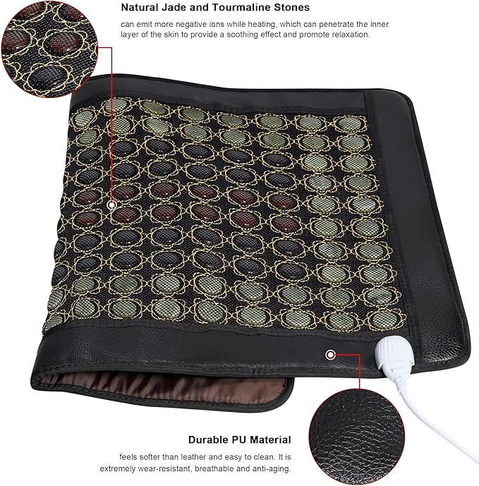 Far Infrared Heating Pad for Back, Infrared Heating Pad, Smart Controller with Memory Function, 184pcs Natural Jade and Tourmaline, Auto Shut Off, 39 x 21.5 inches