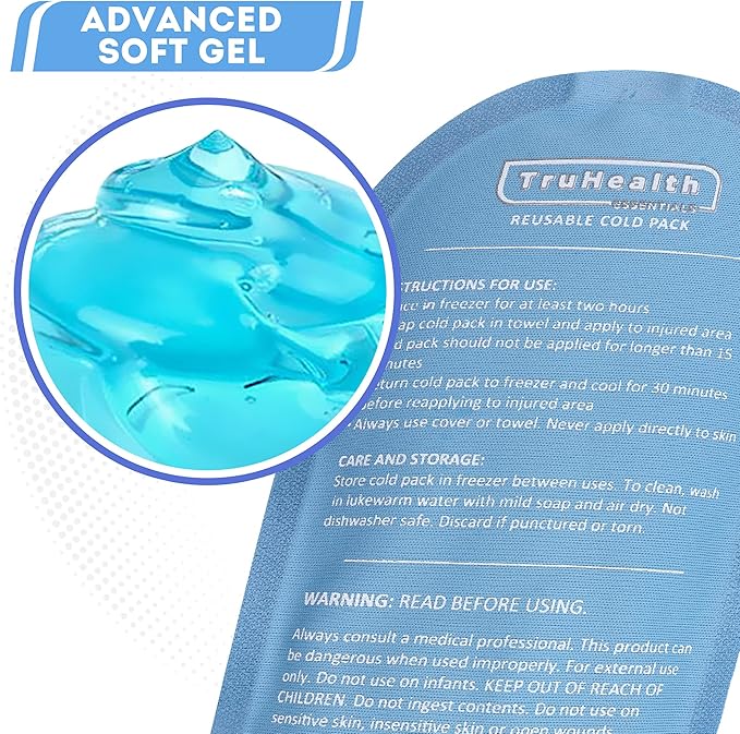 Gel Cold Compression Ice Packs for Injuries - Gentle Fabric Cold Compress - Reusable Gel Pad for Knee & Back Relief - Flexible Ice Pack Conforms to Body Contours, 2 Count, 4.5 x 9.5 in, Blue
