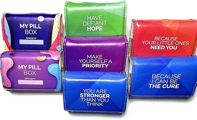 Weekly Pill Box Organizer, 8 Compartments, Portable Travel Pill Case, Folding Cover to Hold Medication, Supplements - Inspirational Blue