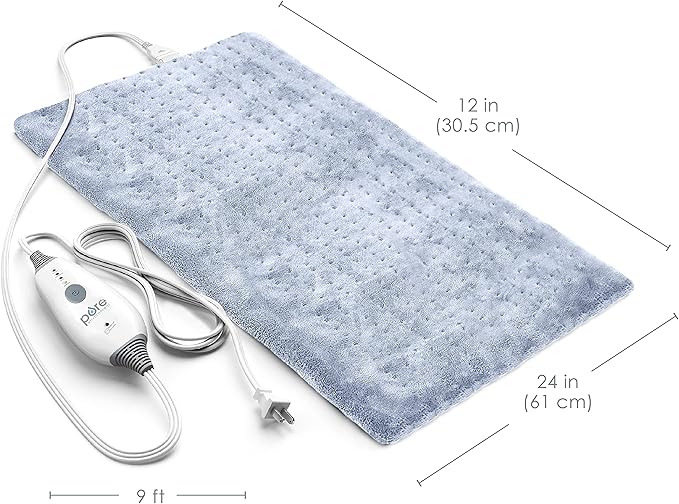 Pure Enrichment® PureRelief Deluxe Heating Pad (12" x 24"), Full Body Therapy Pad with 4 InstaHeat Settings, Soft Machine-Washable Microplush Fabric and 2-Hour Auto Safety Shut-Off (Rain Blue)