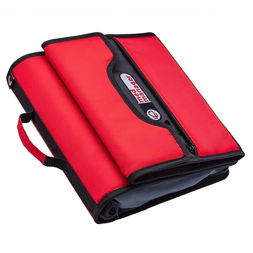 Med Manager Medicine Organizer and Portable Medical Binder, Holds (15) Pill Bottles - (11) Standard Size and (4) Large Bottles, Includes Removable 5-Tab File Folder, Red, 14 x 14 x 4 inches