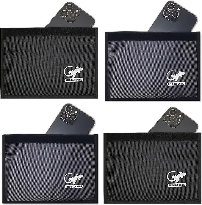 4 Faraday Bag Anti-Tracking GPS RFID Car Key Signal Blocker Wallet Shielding Pouch Protective Case for Cell Phone Car Key FOB, Data Privacy, Electronic Device Security (4 PACK - BLACK AND GRAY)