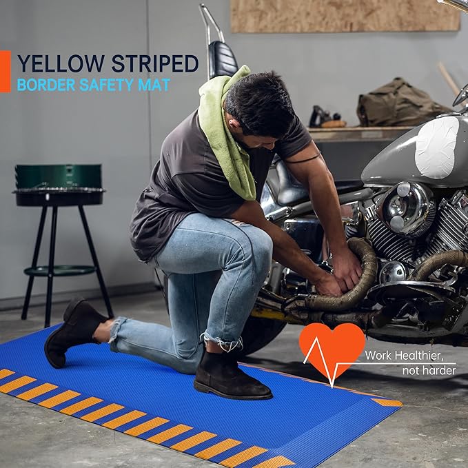 FEATOL Anti Fatigue Mat Industrial, Ergonomic Standing Floor Mat for Work for Stand -Safety Support for Leg & Back Pain(Blue with Yellow Border, 17" x 24", 1PC)