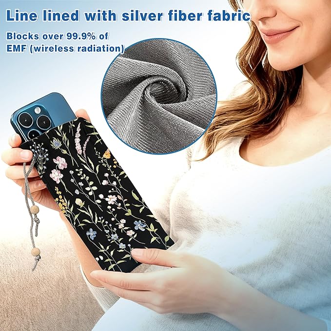EMF Shield Sleeve for Cell Phone Reduce Signal Anti-EMP Pouch Against Radiation, EMF, 5G, RFID Blocking 4x8 Inch Watercolor Floral Phone Sleeve Bags