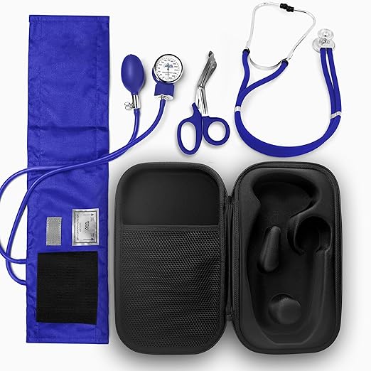ASA TECHMED Medical Starter Kit – Stethoscope, Durable Blood Pressure Monitor, EMT Shears & Protective Carrying Case – Ideal for Healthcare Students & Professionals, Blue