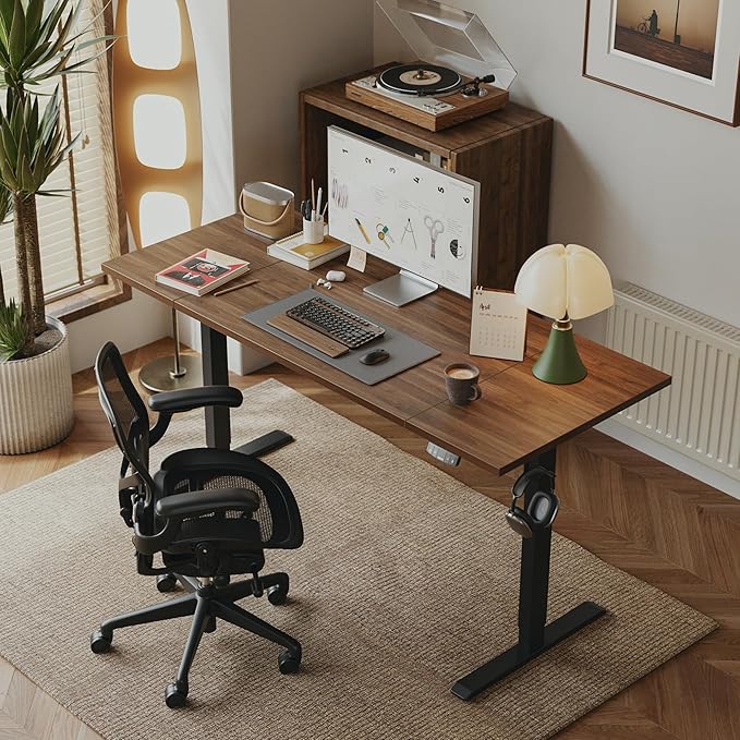 Agilestic Electric Standing Desk, 71 x 24 Inches Height Adjustable Desk, Sit Stand up for Work Office Home, Ergonomic Rising Computer Table with Memory Preset, Dark Walnut
