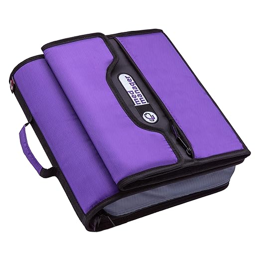 Med Manager Medicine Organizer and Portable Medical Binder, Holds (15) Pill Bottles - (11) Standard Size and (4) Large Bottles, Includes Removable 5-Tab File Folder, Purple, 14 x 14 x 4 inches