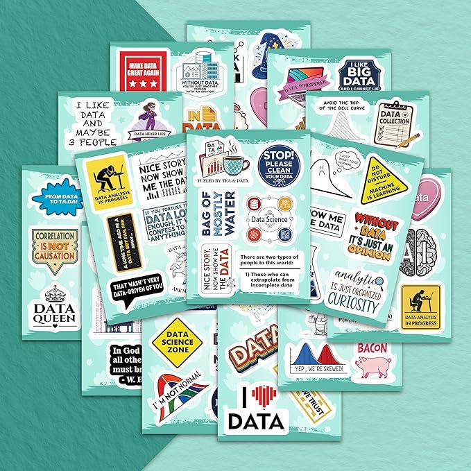 100Pcs Data Science Stickers for Water Bottle, Laptop, Phone - Funny Data Science Gifts for Scientist, Party Supplies - Gift for Women & Men