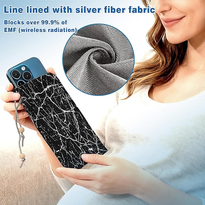 EMF Shield Sleeve for Cell Phone Reduce Signal Anti-EMP Pouch Against Radiation, EMF, 5G, RFID Blocking 4x8 Inch Marble-Black Phone Sleeve Bags