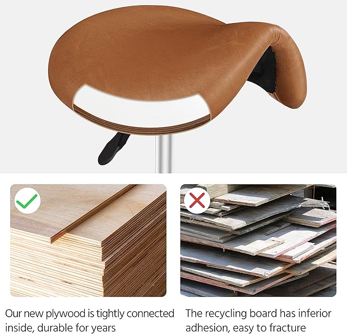 Yaheetech Saddle Stool Rolling Saddle Chair with Wheels Swivel Adjustable Stool for Hair Stylist/Lash Tech PU Leather Tattoo Massage Chair, Retro Brown