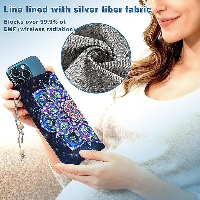 EMF Shield Sleeve for Cell Phone Reduce Signal Anti-EMP Pouch Against Radiation, EMF, 5G, RFID Blocking 4x8 Inch Mandala Phone Sleeve Bags