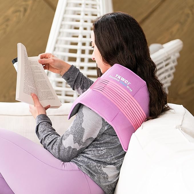 Flexible Reuseable Gel Ice Pack Cold Wrap (Oversize 17.5" x 9.5") for Injuries, Back Pain Relief, Knee Wrap, Surgery Recovery, Ankle, Shoulder Cold Wrap (Pink) by TKWC INC
