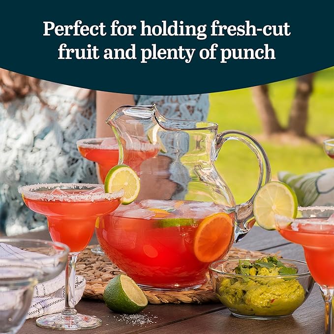 Libbey Acapulco Large Glass Pitcher Set of 2, 89 Oz, Clear, Tall Bubble Glass Pitchers with Handle, Modern Drink Pitchers for Iced Tea, Punch and More