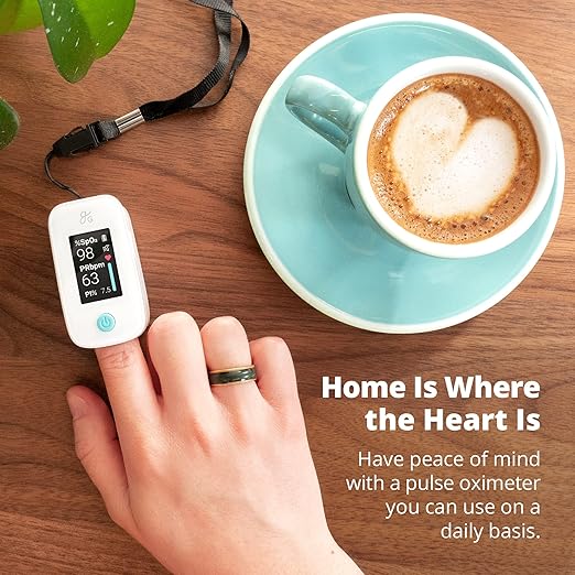 Greater Goods Finger Pulse Oximeter, Blood Oxygen Meter, Measures SpO2, Heart Rate, and PI, Includes Batteries & Lanyard