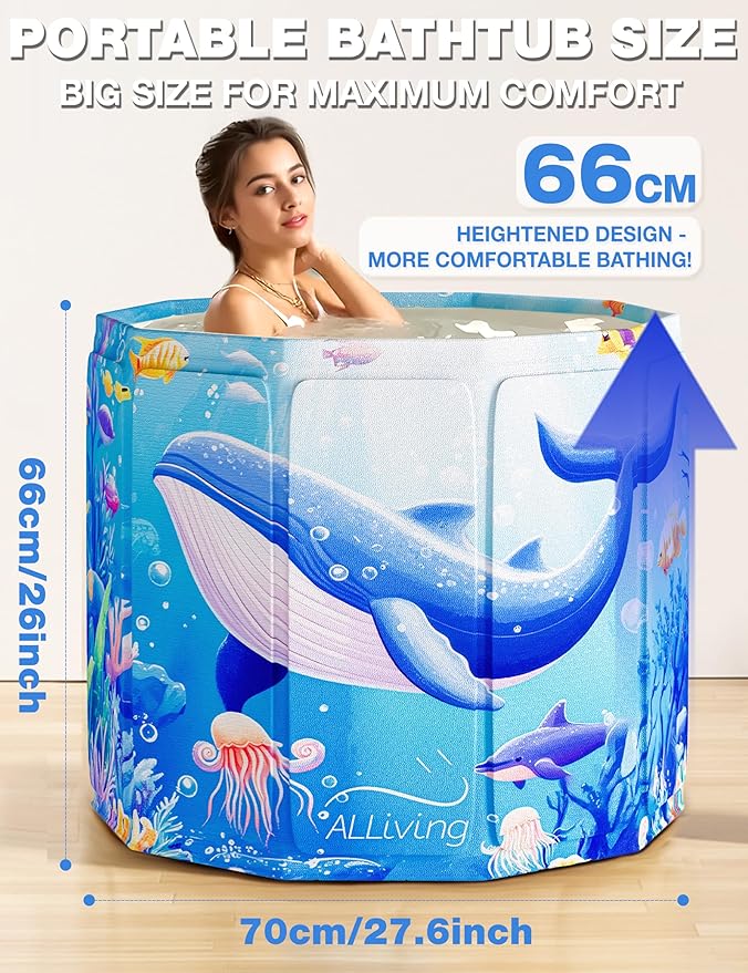 Portable Bathtub Adult Ice Bath Tub - Collapsible Folding Foldable Bathtub for Adult Shower Bathroom Hot SPA Soaking Cold Plunge Tub Deep Freestanding Bathtub Indoor Outdoor Animal