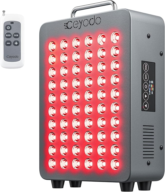 Red Light Therapy for Body, 4 Chip LED Light Therapy Panel with Near-Infrared Light 630nm 660nm 850nm 940nm, 138W High Power 60 LED Red Infrared Light Device, Includes Hanging Kit & Handle,Grey