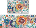 Floral Kitchen Rugs Mats for Floor 2 Piece Flowers Anti Fatigue Kitchen Mats Non Slip Cushioned Comfort Standing Mat for Sink, Office, Laundry, 17.3x28+17.3x47 Inch