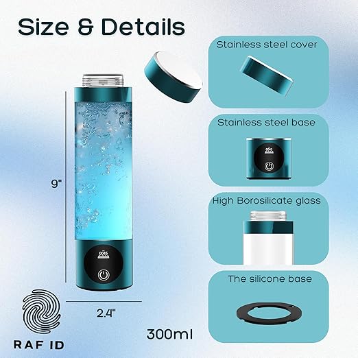 RAFID Hydrogen Water Bottle – Portable Hydrogen Generator, PEM Technology, Rechargeable, Produces Antioxidant-Rich Alkaline Hydrogen Water for Sports, Fitness & Daily Hydration