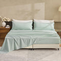 Simple&Opulence Belgian Linen Sheet Set Solid Color - 5 Pieces (1 Flat Sheet, 2 Fitted Sheets & 2 Pillowcases) Natural Flax Cotton Blend Soft Breathable Farmhouse Bedding - Split King Size, Mint Green
