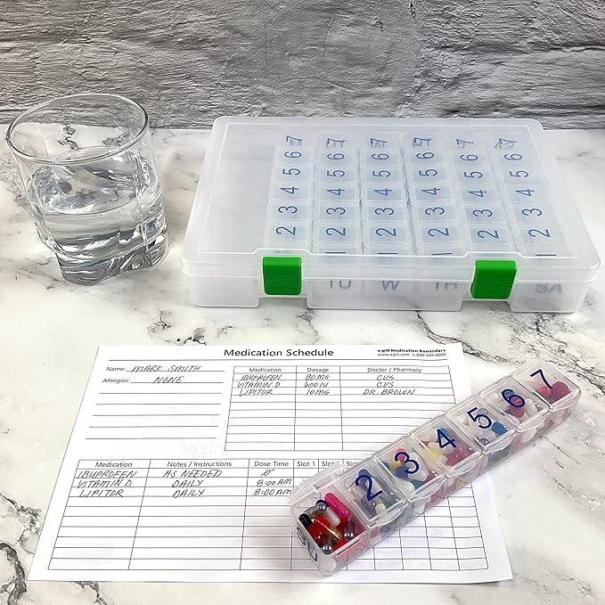 e-Pill 7 Times a Day x 7 Day Clear Weekly Pill Organizer, Vitamin, and Medicine Pillbox with Clear Case